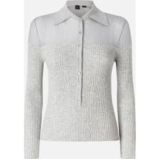 Ull Pikétröjor Pinko Polo Maille Côtelée Manches Longues - Gray