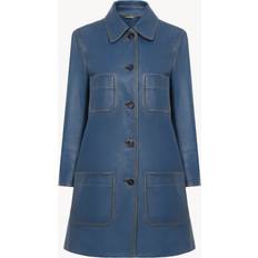 Blue - Viscose Outerwear Chloe Leather Bracelet-Sleeve Car Coat - Stellar Blue