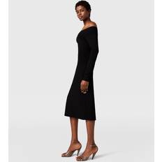 Compact Knit Midi Dress Sheer Long Sleeve Mesh - Black