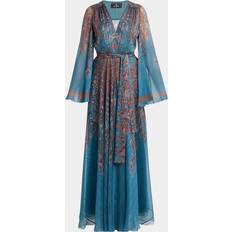 Paisley Clothing Etro Floral Paisley Silk Boho Gown - Print On Blue Base