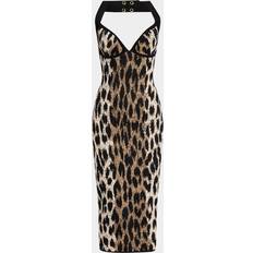 Balmain Midi Dresses Balmain Leopard Jacquard Knit Halter Dress - Blackecru