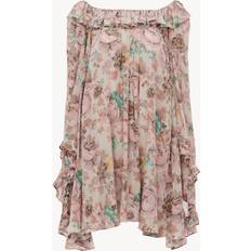 Boat Neck Dresses Chloe Ruffle-Trim Silk Mini Shift Dress - Muddy Grey
