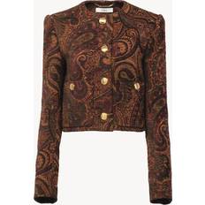 Brown Jackets Chloe Boxy Collarless Tapestry Jacket - Multicolor Red