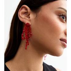 Red Earrings New Look Red Beaded Statement Earrings