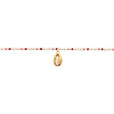Chevilles Chaine De Cheville Femme Plaqué Or Perle Miyuki - Rouge/Doré