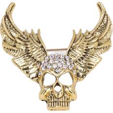 Kristall Broscher Goolrc Drill Skull Brooch Sparkling Crystals - CoatAncient Gold