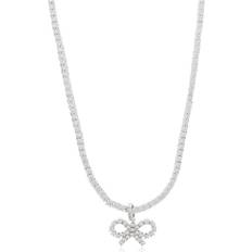 Grey Necklaces Self-Portrait Crystal Bow Tennis Necklace - Gray