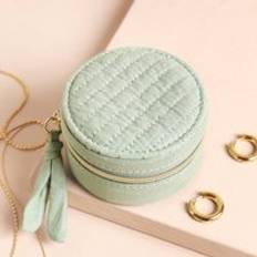 Mini Round Travel Jewellery Case - Mint