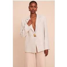 PrettyLittleThing Button Detail Linen Look Boxy Blazer - Beige