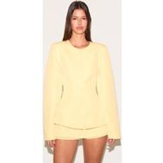 Women - Yellow Blazers PrettyLittleThing Woven Cinched Waist Cocoon Sleeve Button Up Blazer - Lemon