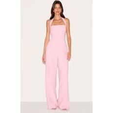 PrettyLittleThing Premium Woven Halterneck Straight Leg Jumpsuit - Pink
