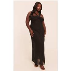 PrettyLittleThing Plus Ruched Chiffon Maxi Beach Dress - Black