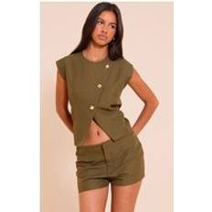 PrettyLittleThing Gold Trim Oversized Waistcoat - Green
