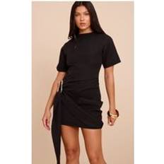 Black - Wrap Dresses PrettyLittleThing Woven Trim Wrap Mini Dress - Black