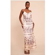 PrettyLittleThing Cream Satin Printed Cowl Detail Maxi Dress - White