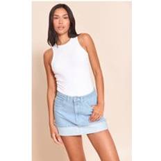 PrettyLittleThing Turn Up Denim Mini Skirt - Light Blue