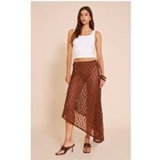Spets Kjolar PrettyLittleThing Asymmetric Lace Midaxi Skirt - Brown