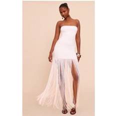PrettyLittleThing Soft Touch Bandeau Fringe Maxi Dress - White