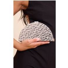 Silver Handväskor PrettyLittleThing Textured Crescent Clutch Bag - Grey