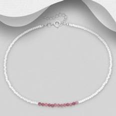 Pink Anklets John Greed Signature Silver Pink Tourmaline Seed Bead Anklet - Pink/Silver
