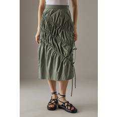 Warehouse Womens Taffeta Channel Detail Midi Skirt - Khaki
