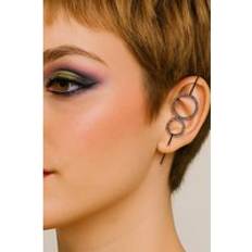 Topaz Jewellery Single Sterling Silver Double Circle Topaz Ear Cuff Earrings - Black