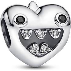 Black Charms & Pendants Pandora Little Monsters Heart Charm Sterling Silver Mixed Stone - Black