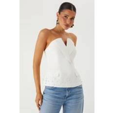 White - Women Corsets Misspap Bandeau Pearl Embellished Corset Top - White