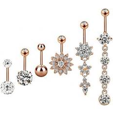 Rose Gold Piercings Cosy@home Stainless Steel Rhinestone Belly Ring Nail Body Piercing - Rose Gold