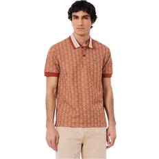 Lacoste Orange Polo Shirts Lacoste Logo Polo T Shirt with Striped Collar - Brown/Beige