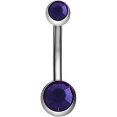 Lila Piercingar Cosy@home Stainless Steel Dual Rhinestone Navel Button - Dark Purple