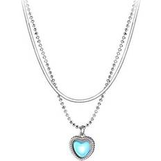 Neoglint Heart Pendant Necklace 925 Silver Shiny Clavicle Chain - Jewelry