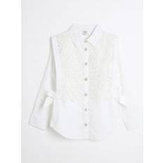 Polyester Shirts Children's Clothing River Island Girls Lace Bow Button Down Shirt - White