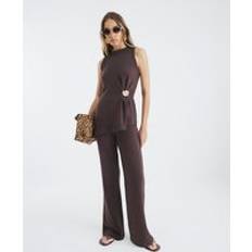 Women Trousers River Island Textured Wide Leg Trousers - Brown