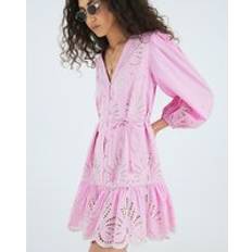 Pink long sleeve dress River Island Pink Long Sleeve Cutwork Mini Shirt Dress