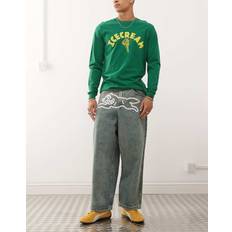 Blåa - Oversize Jeans ICECREAM Vintage Baggy Jeans Med Tryck Med Springande Hund