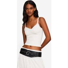 Bershka Clothing Bershka Lace Top With Straps - White