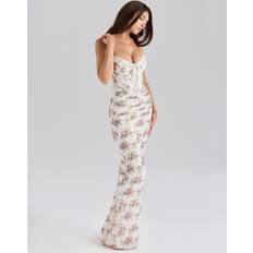 Calista Print Mesh Maxi Dress - Cream Rose White