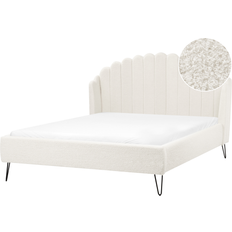 140cm Beds Beliani Boucle Shell Headboard Double Size Frame Bed