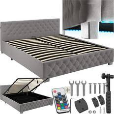 Betten tectake Polsterbett Mit LED Leisten Dunkelgrau 180 x 200 cm Rahmenbett