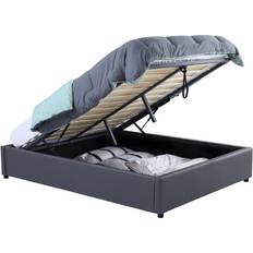 Lits et Matelas IDMarket Coffre Double Miami Sommier 160 x 200 cm Pvc Gris Lit avec Cadre