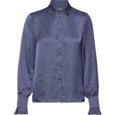 Thely Satin Uld Stilfuld Skjorte Navy