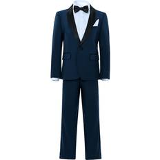 Elastane Suits Moustache Shawl Lapel Wool Suit - Navy