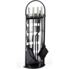 Cheminées Ensemble Serviteur Cheminée Noir Inox 5 Éléments