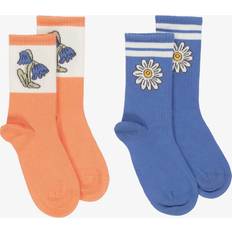 Florals Socks Children's Clothing Mini Rodini Girls Floral Cotton Socks - Blue/Orange