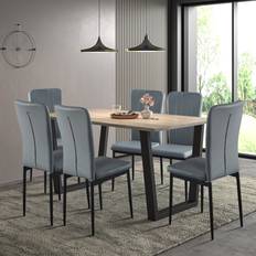 Lark Manor Dudley Dinning Table 150cm With 6 Light Grey Leather Chairs Dining Set