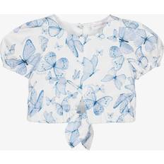 White Blouses & Tunics Monnalisa Girls Cotton Butterfly Blouse - Blue/White