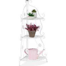 Relaxdays Vit Blomhylla Metall 3-Stegs Växthylla 82.5 x 31 x 31 cm