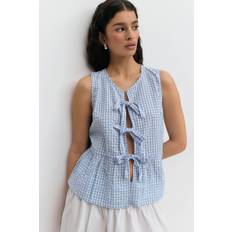 Gina Tricot Blouses Gina Tricot Sleeveless Tie Front Peplum Blouse - Blue Check