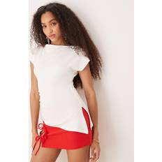 Gina Tricot Short Sleeve Longline Asymmetric Top - Off White